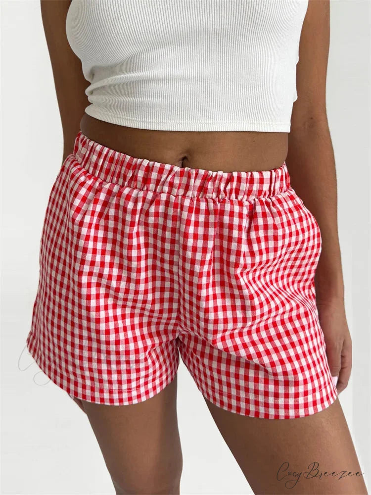 Plaid Pocket Lounge Shorts red / S short-250223