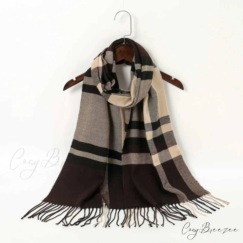 Plaid Print Cashmere Winter Pashmina Scarf with Tassels APRICOT