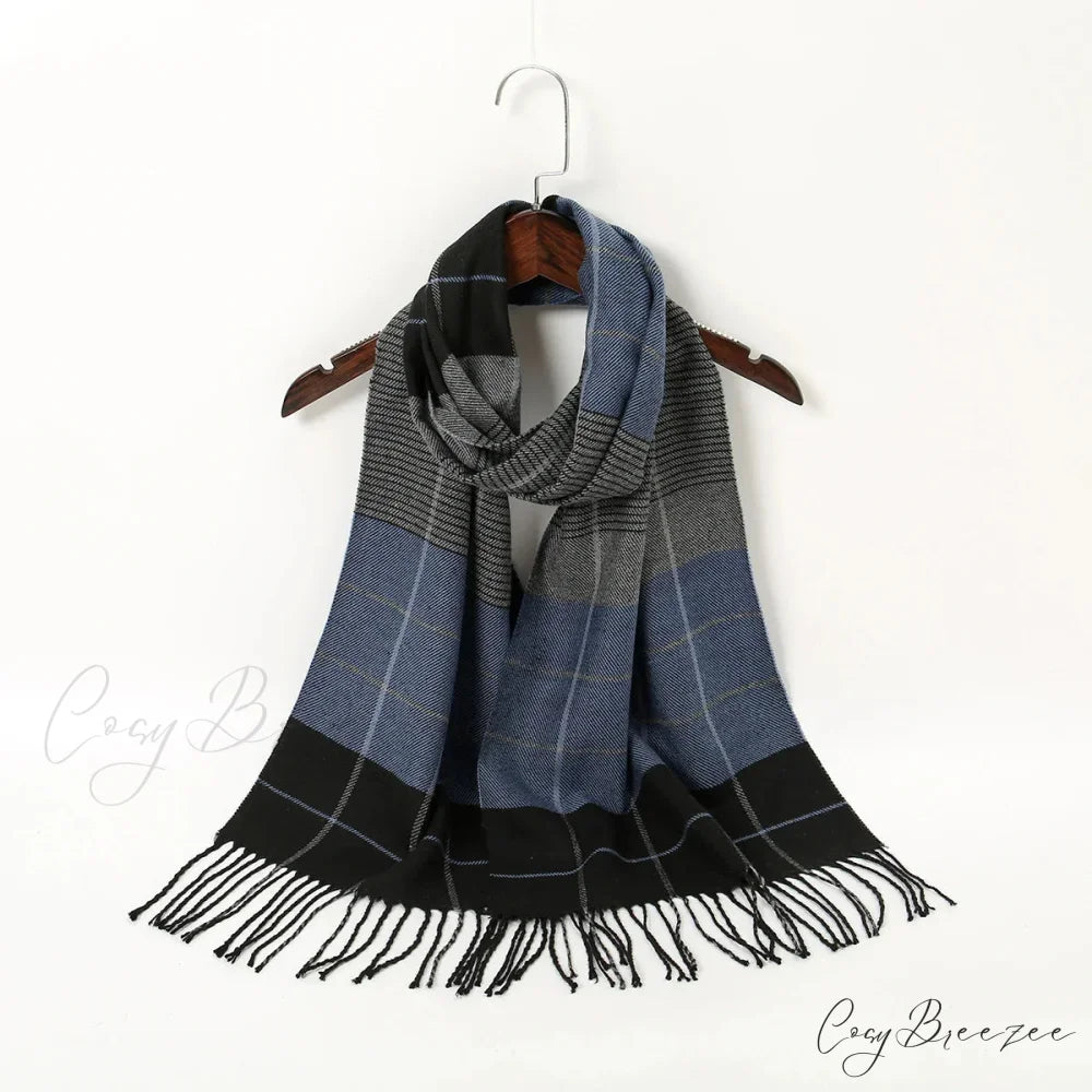 Plaid Print Cashmere Winter Pashmina Scarf with Tassels BLUE 2