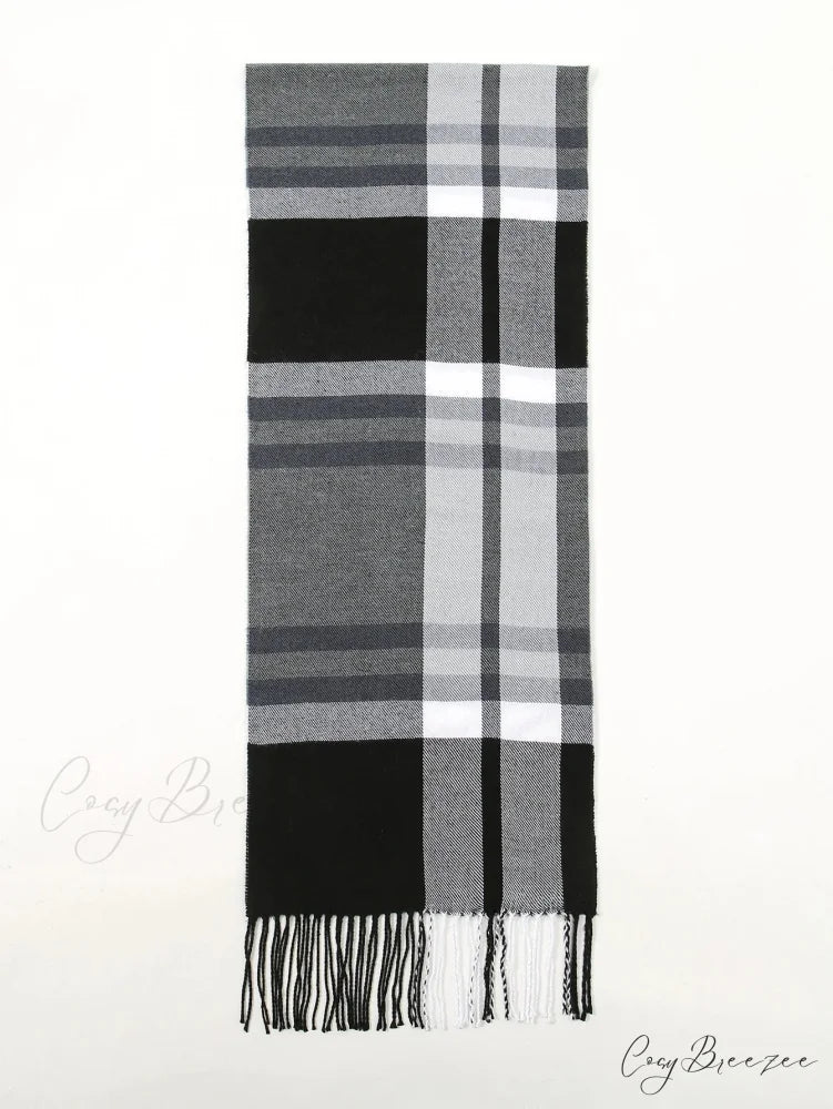 Plaid Print Cashmere Winter Pashmina Scarf with Tassels GREY 1