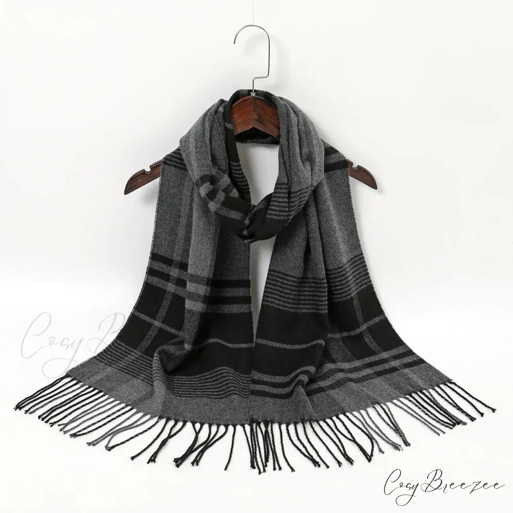 Plaid Print Cashmere Winter Pashmina Scarf with Tassels GREY 2