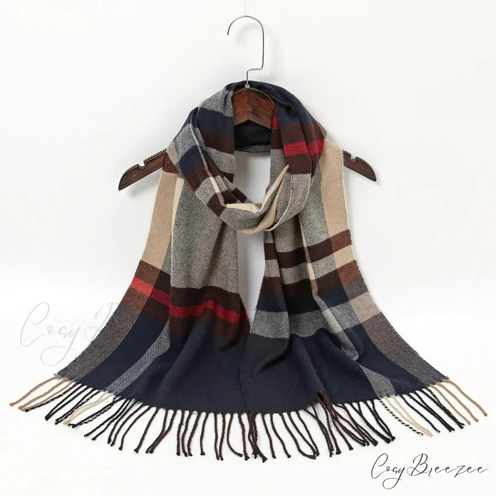 Plaid Print Cashmere Winter Pashmina Scarf with Tassels RED 1