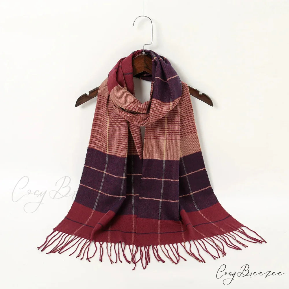 Plaid Print Cashmere Winter Pashmina Scarf with Tassels RED 2