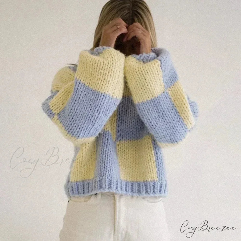 Plaid Print Cropped Comfy Sweater Blue / S swraters-241228