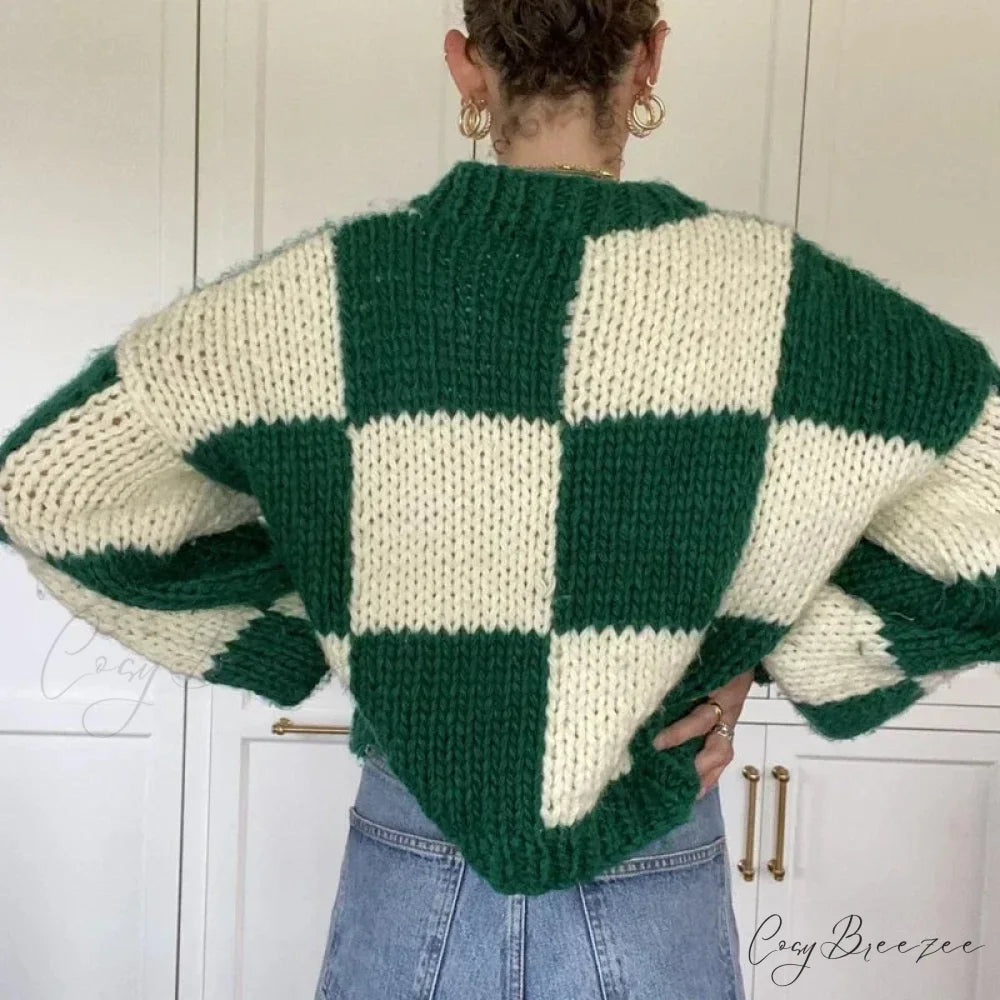 Plaid Print Cropped Comfy Sweater swraters-241228