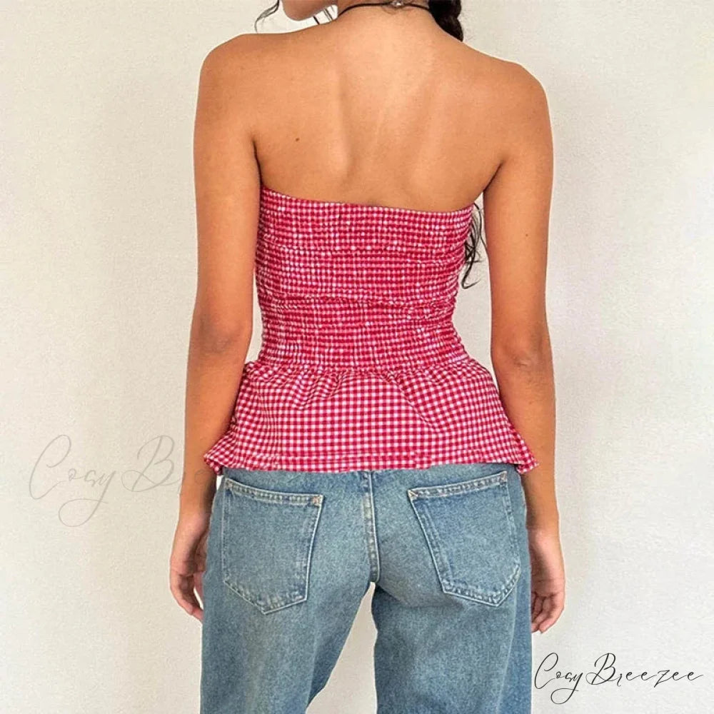 Plaid Print Tube Top Backless Slim Fit Crop Top croptop-250126
