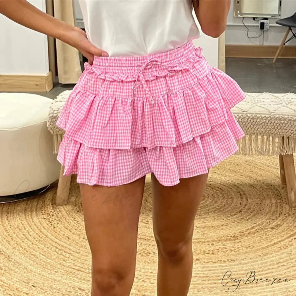 Plaid Rhinestones A-Line Skirt skirts-250223