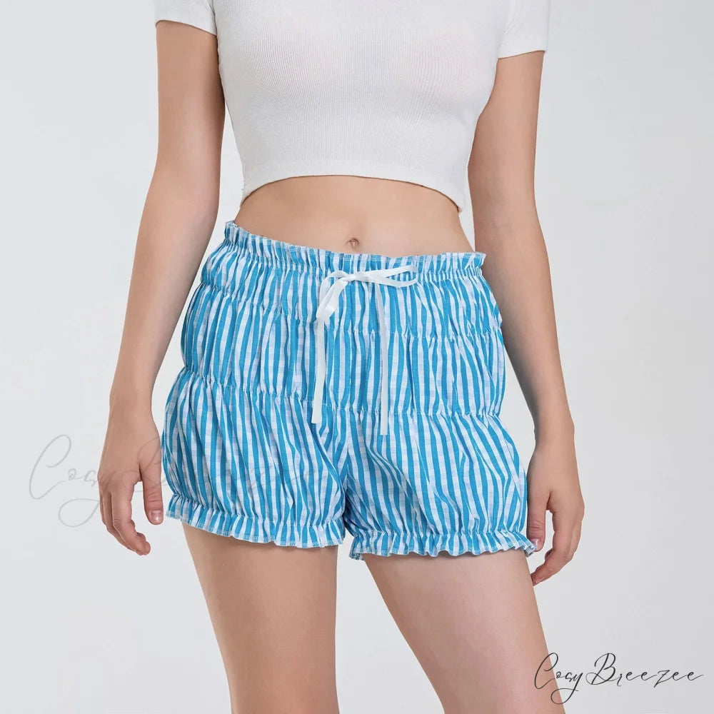 Plaid Ruffled Pajama Bloomer Shorts Blue / S short-250223