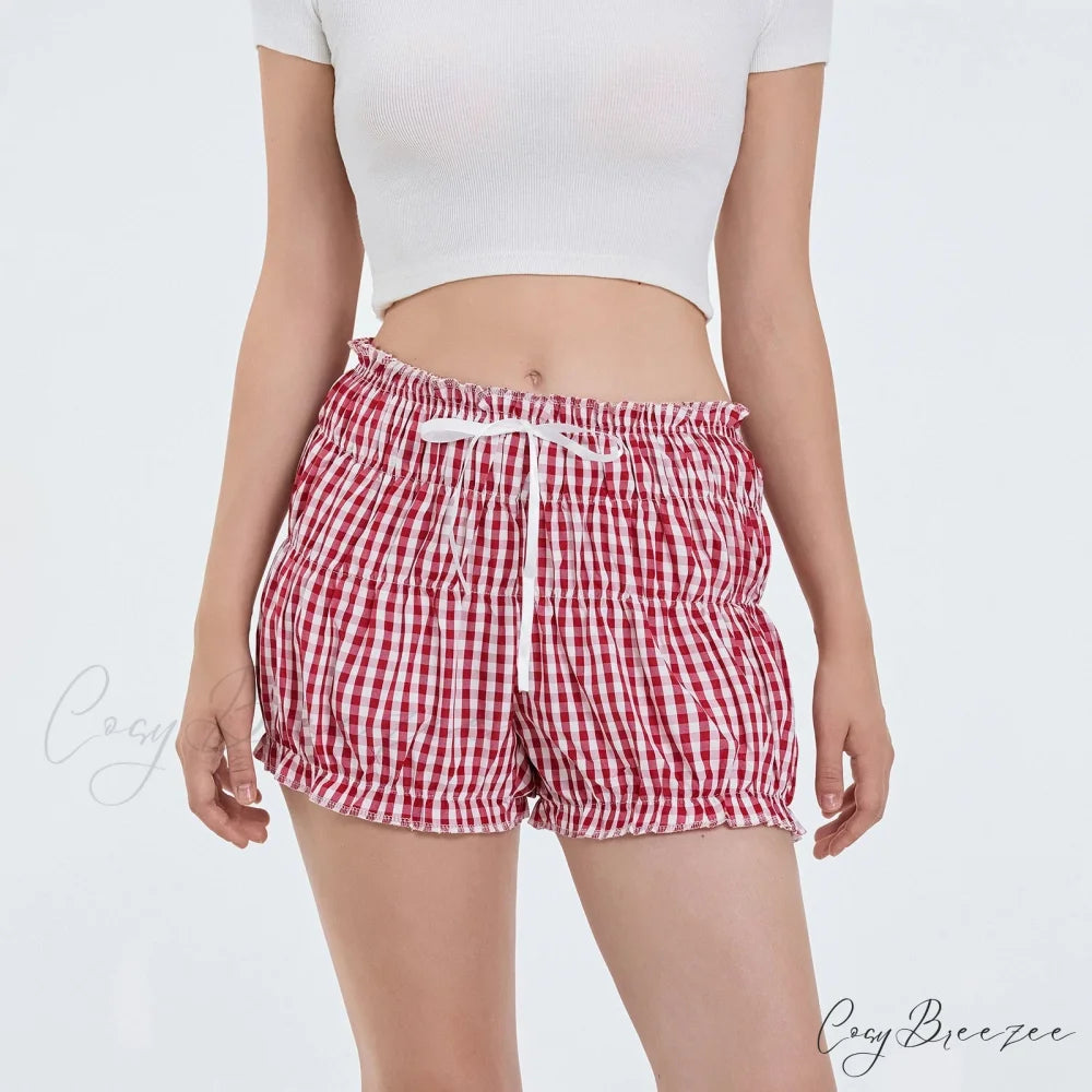 Plaid Ruffled Pajama Bloomer Shorts Red / S short-250223