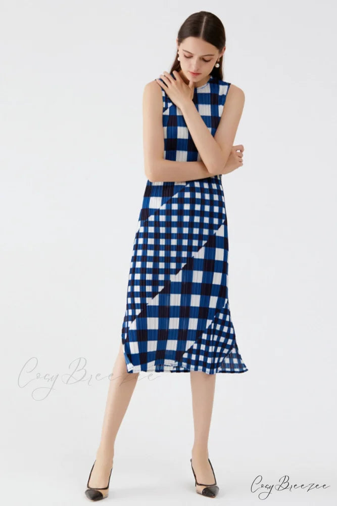 Plaid Sleeveless Pleated Dress