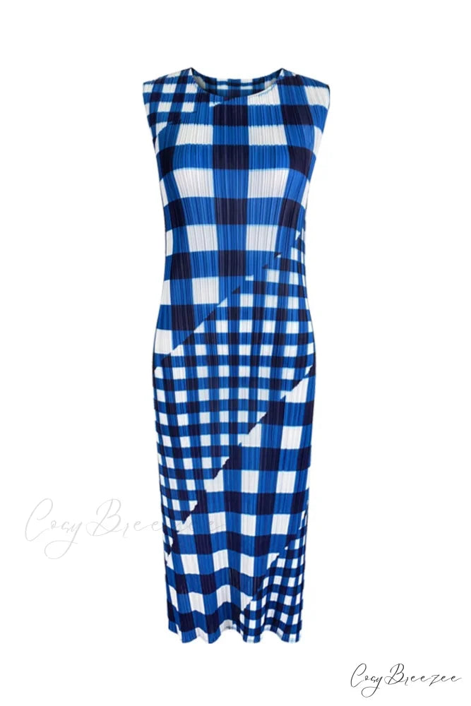 Plaid Sleeveless Pleated Dress