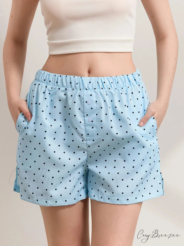 Plaid Striped Button Lounge Shorts blue / S short-250223