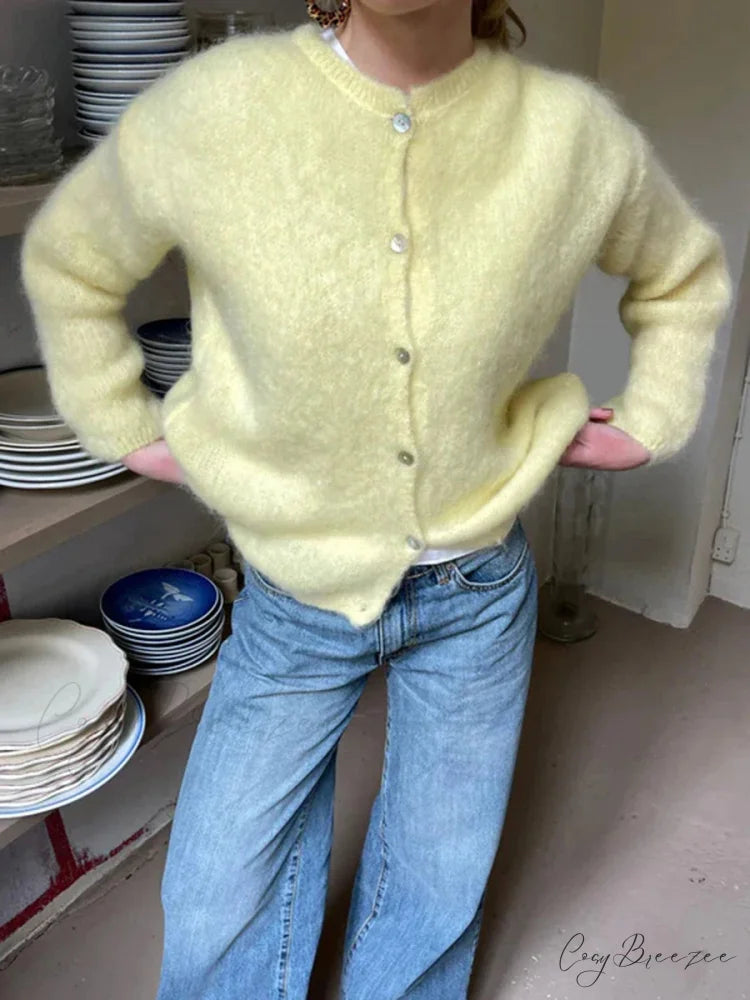 Plain Color Button-Down Full Sleeve Cardigan cardigans-241228