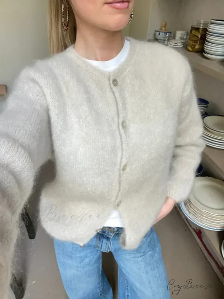 Plain Color Button-Down Full Sleeve Cardigan cardigans-241228