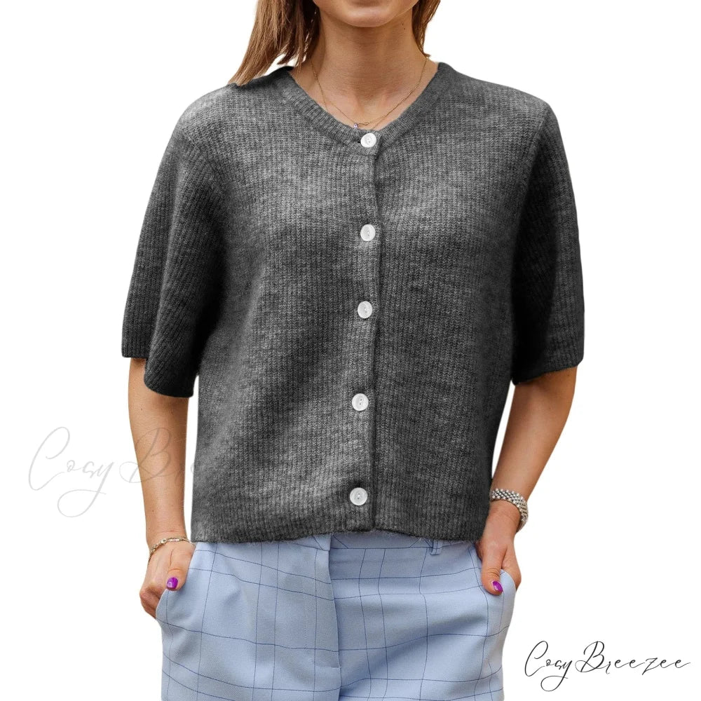 Plain Color Short Sleeve Button Cardigan Dark Grey / S cardigans-241228