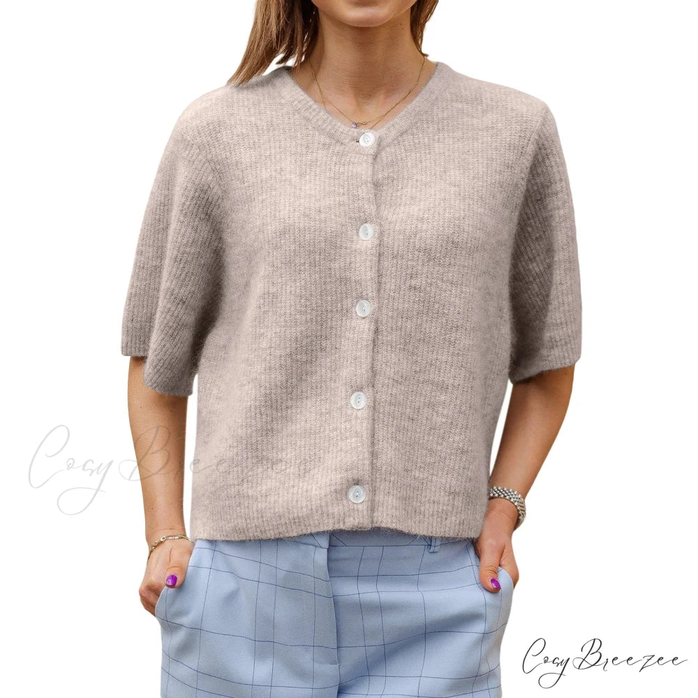 Plain Color Short Sleeve Button Cardigan light brown / S cardigans-241228