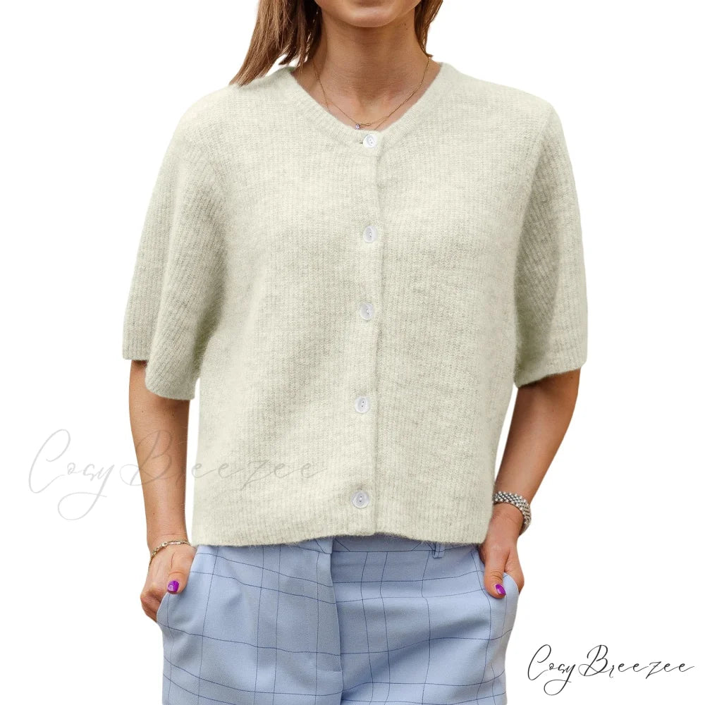 Plain Color Short Sleeve Button Cardigan WHITE / S cardigans-241228