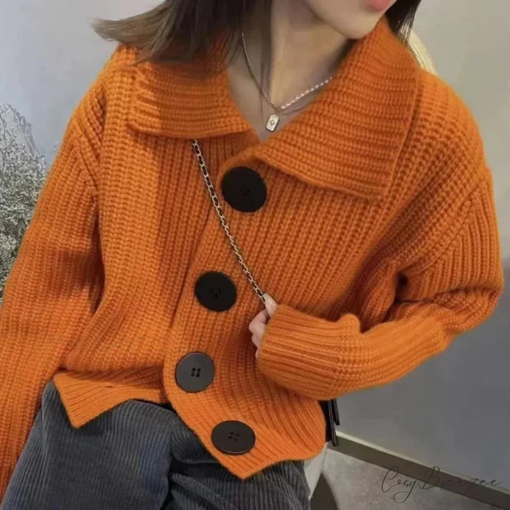 Plain Full Sleeve Single-Breasted Cardigan Orange / One Size cardigans-241228