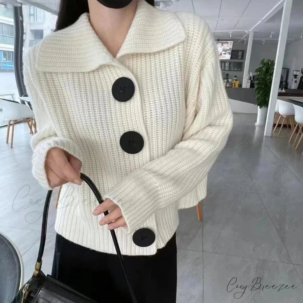 Plain Full Sleeve Single-Breasted Cardigan WHITE / One Size cardigans-241228