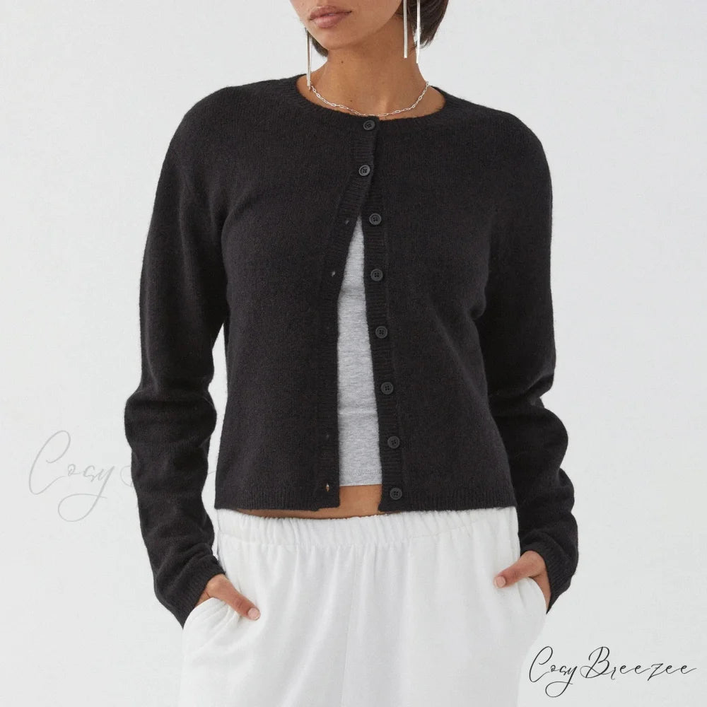 Plain Vintage Round Neck Button Cardigan Black / S cardigans-241228
