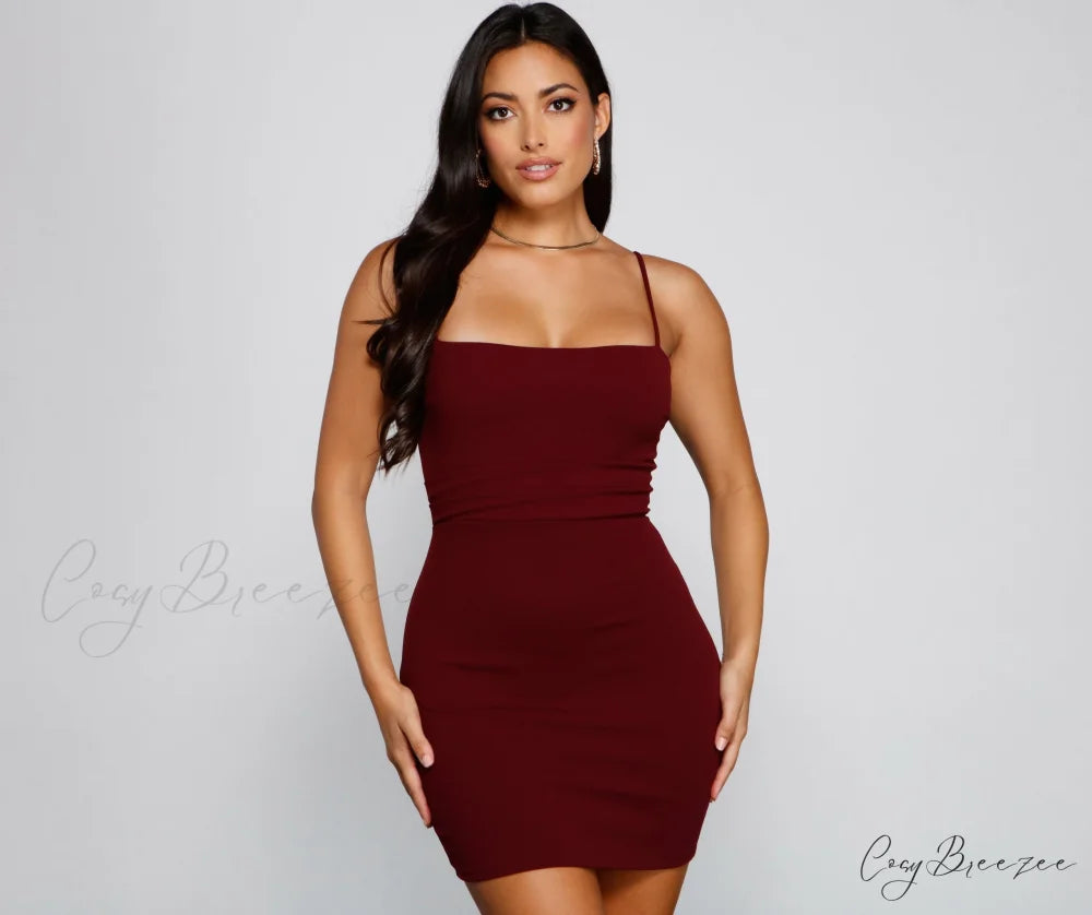 Play It Cool Charming Crepe Mini Dress BURGUNDY / XS