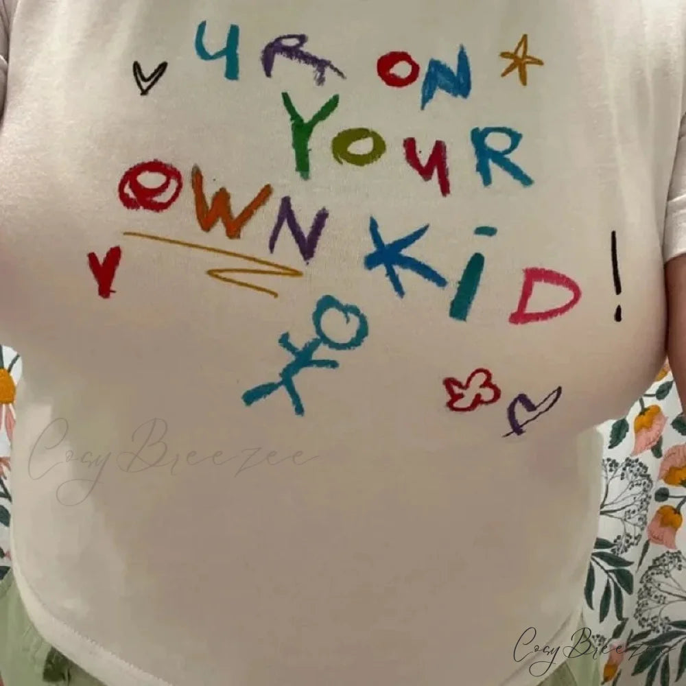 Playful Letter Pattern Crop Fit Tee t-shirt-250223