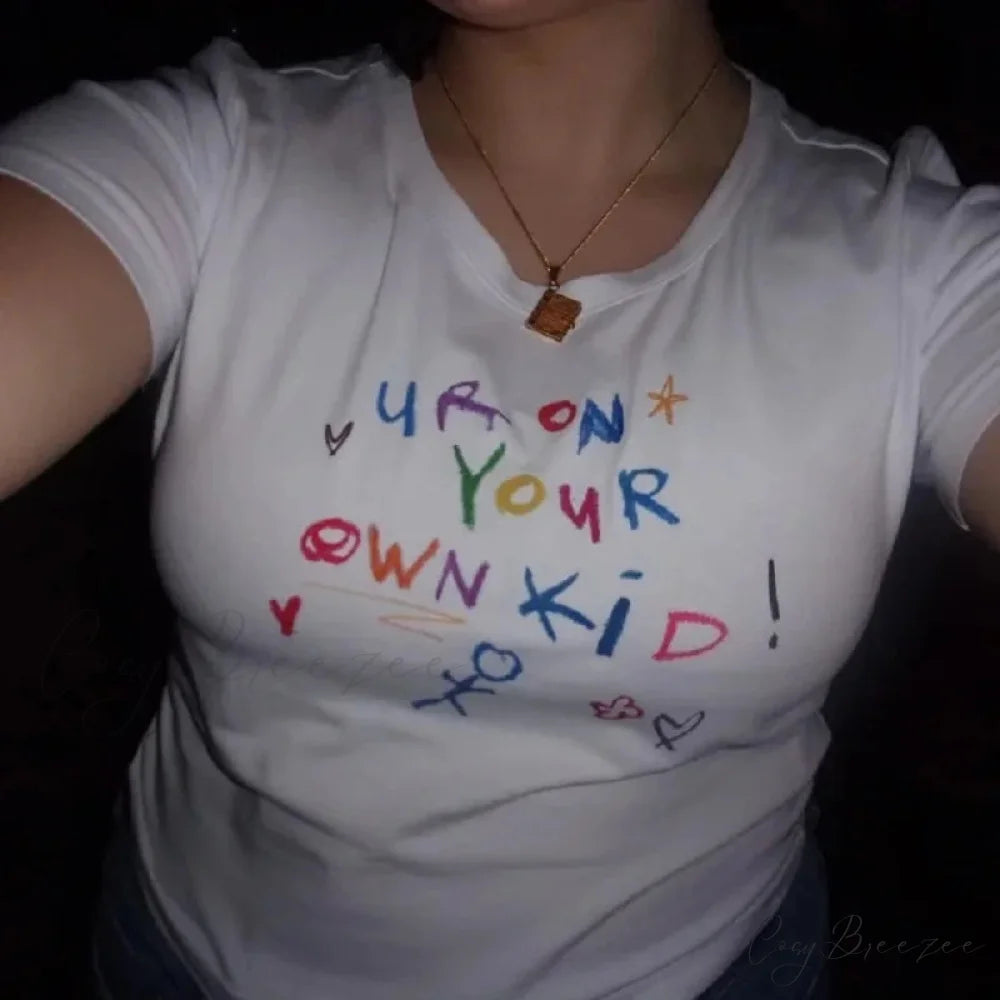 Playful Letter Pattern Crop Fit Tee WHITE / S t-shirt-250223