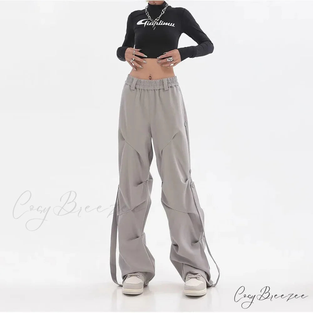 Pleated Cargo Streetwear Wide Pants pants-241228