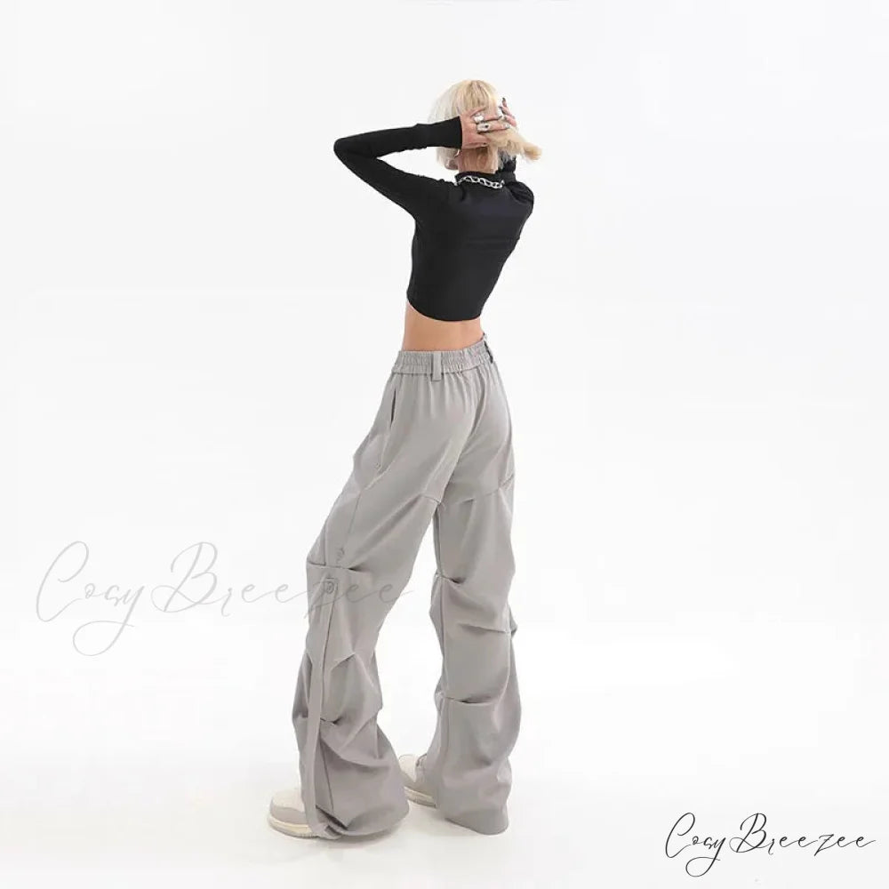 Pleated Cargo Streetwear Wide Pants pants-241228