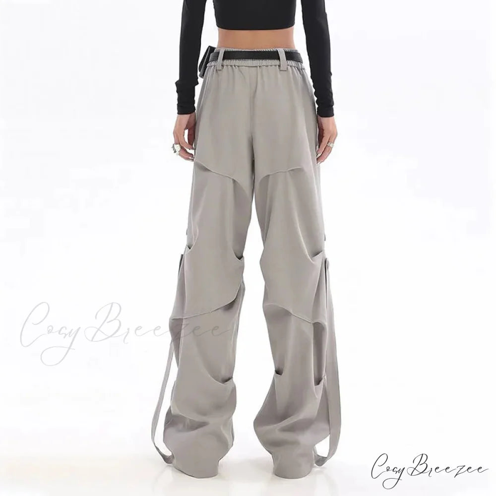 Pleated Cargo Streetwear Wide Pants pants-241228