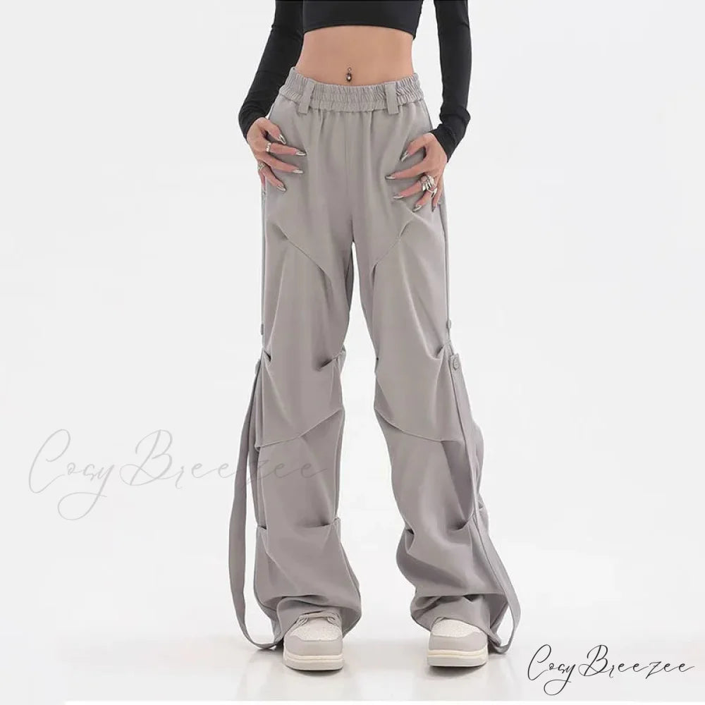 Pleated Cargo Streetwear Wide Pants GRAY / S pants-241228