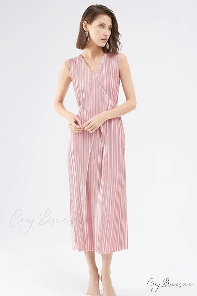 Pleated Glossy Tie-Strap Dress