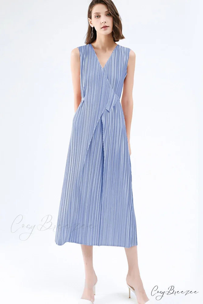 Pleated Glossy Tie-Strap Dress