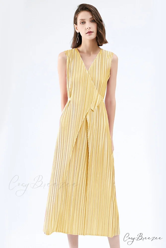 Pleated Glossy Tie-Strap Dress