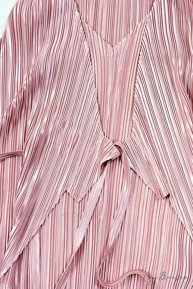 Pleated Glossy Tie-Strap Dress