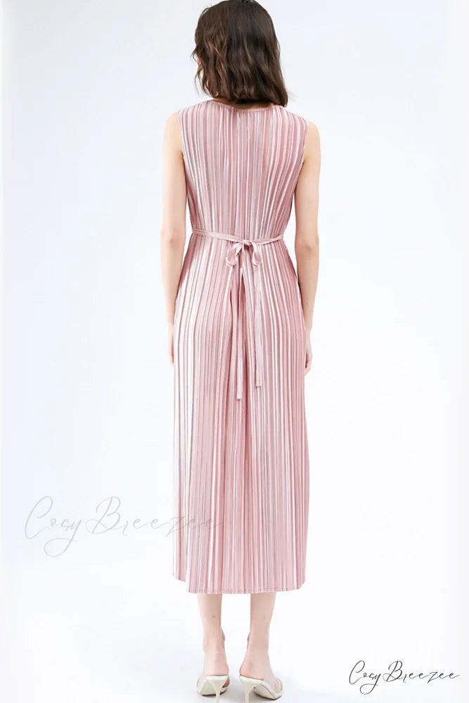 Pleated Glossy Tie-Strap Dress