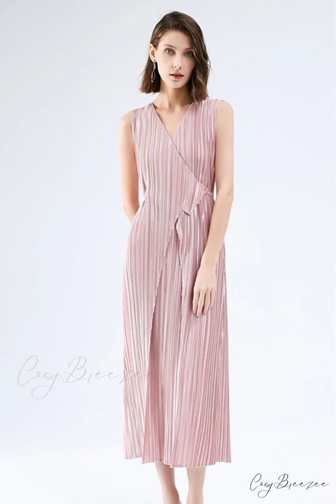 Pleated Glossy Tie-Strap Dress