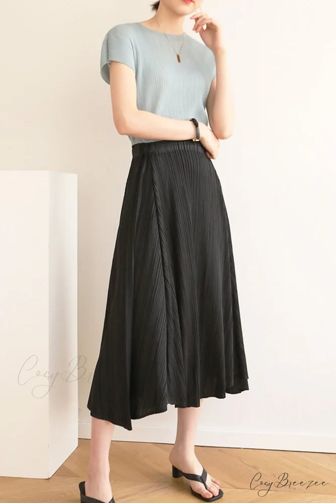 Pleated High Waist Skirt - Solid Color