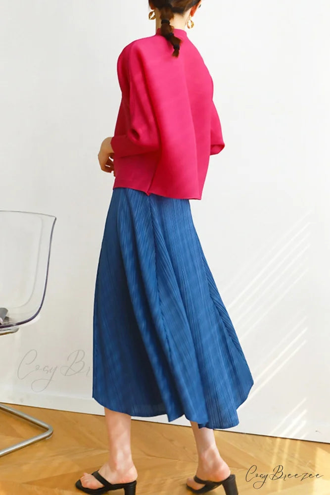 Pleated High Waist Skirt - Solid Color
