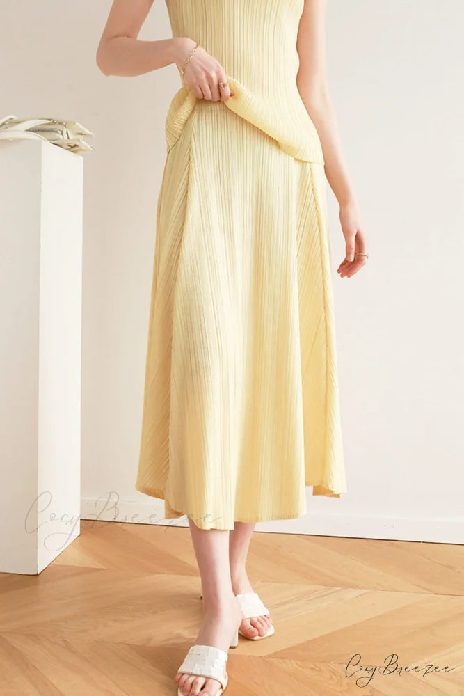 Pleated High Waist Skirt - Solid Color