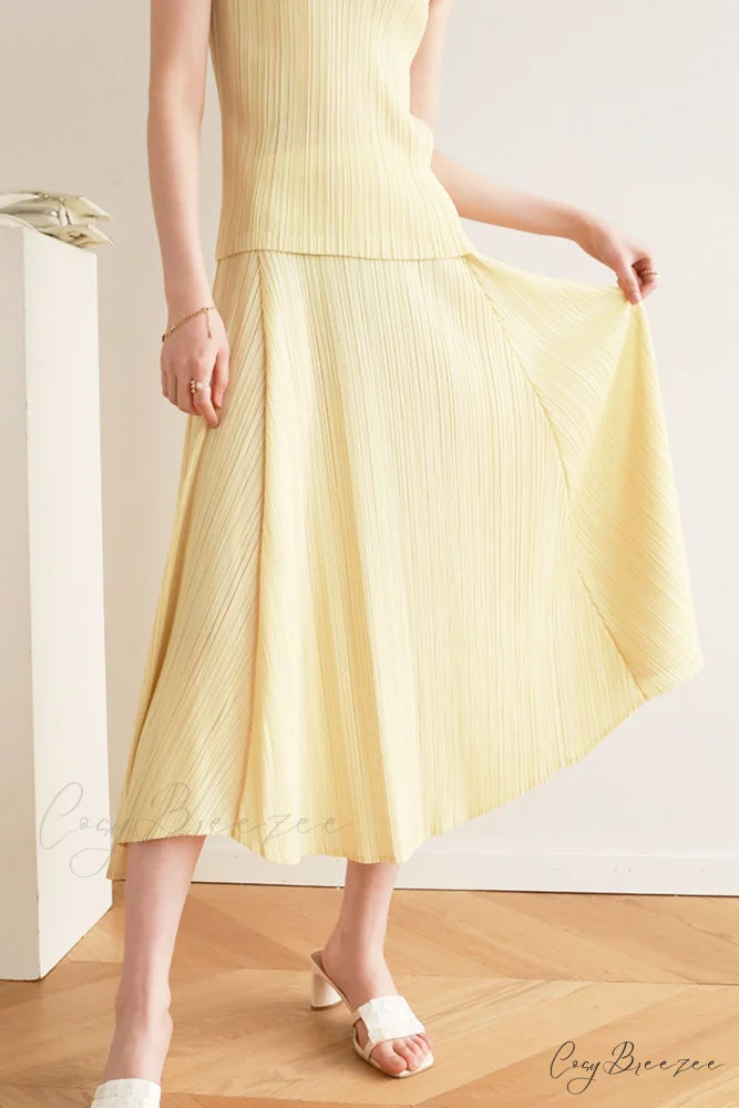Pleated High Waist Skirt - Solid Color