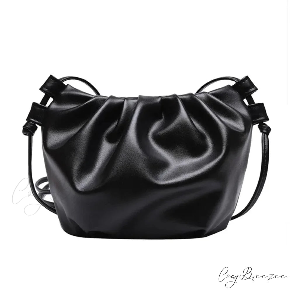 Pleated Mini Zipper Cloud Crossbody Bag Black crossbody-250126