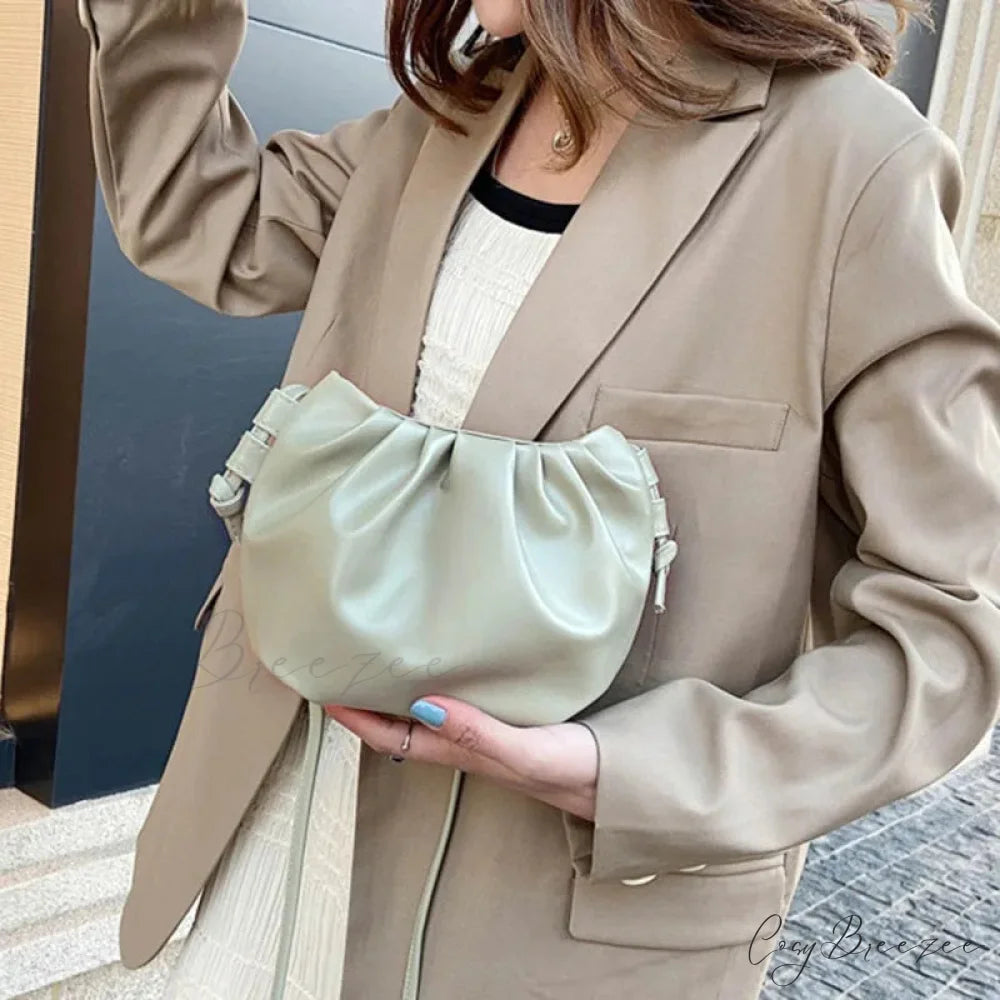 Pleated Mini Zipper Cloud Crossbody Bag Green crossbody-250126