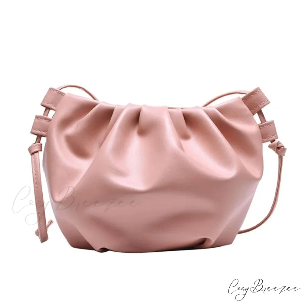 Pleated Mini Zipper Cloud Crossbody Bag Pink crossbody-250126