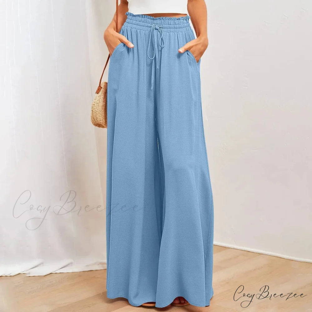 Pleated Solid Wide Leg Culotte Pants Blue / S pants-241228