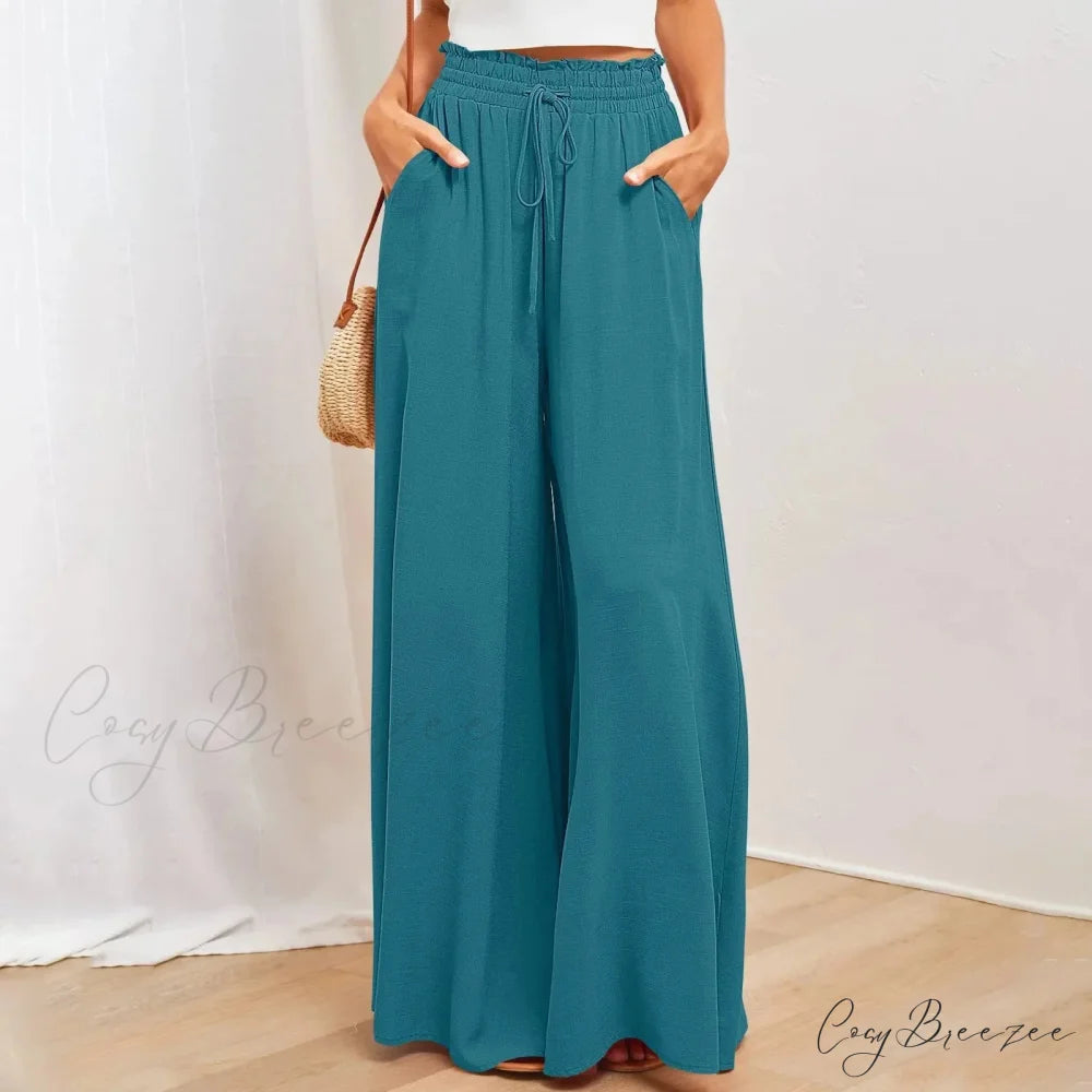 Pleated Solid Wide Leg Culotte Pants Sky Blue / S pants-241228