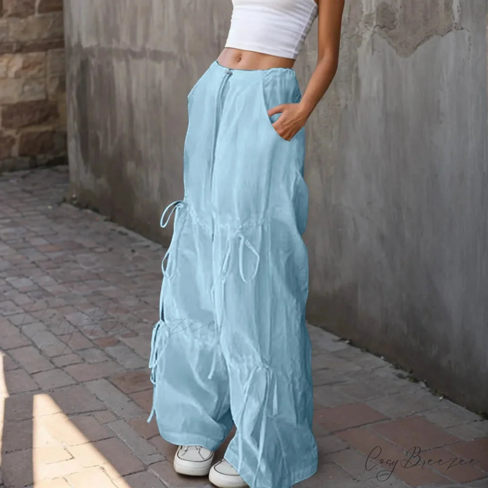 Pleated Wide Leg Sports Bow Tie Pants pants-241228