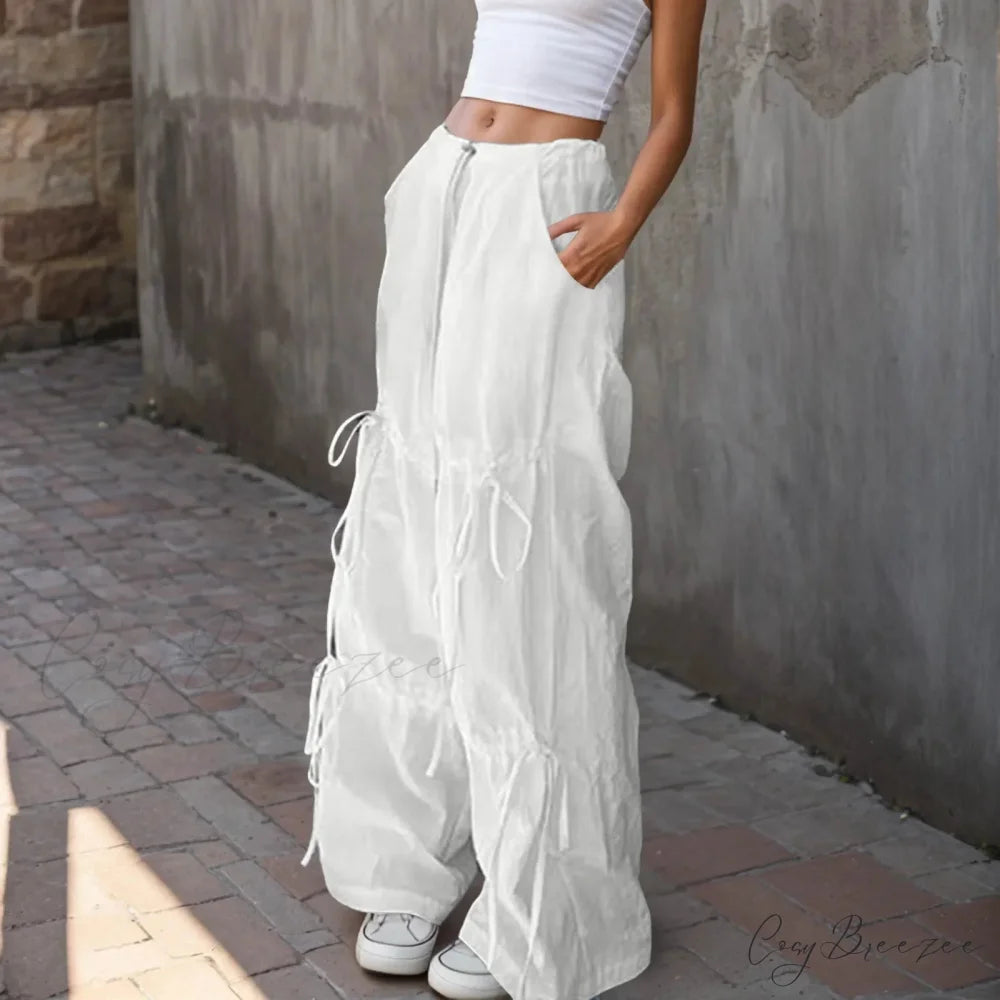 Pleated Wide Leg Sports Bow Tie Pants pants-241228