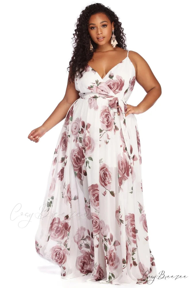 Plus Helena Formal Charming Sleeveless Chiffon Dress IVORY / 1X