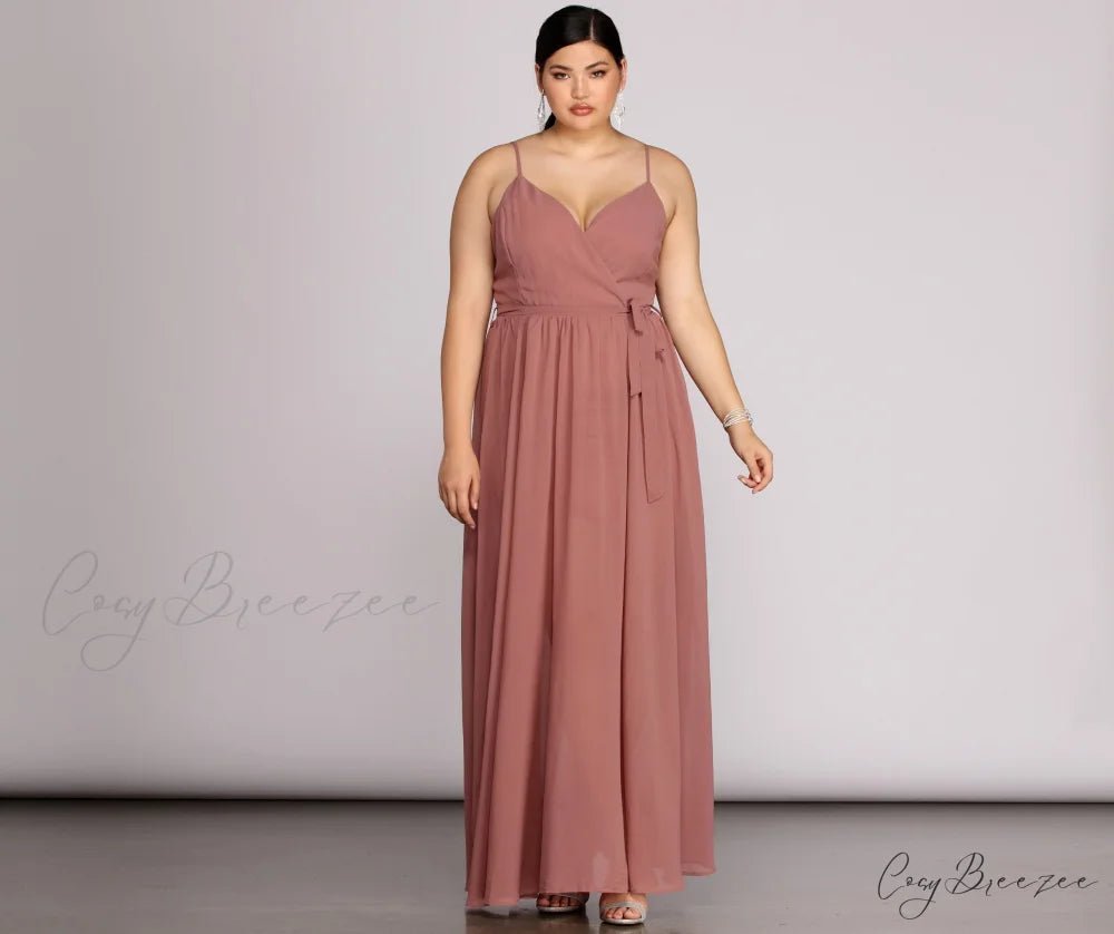 Plus Helena Formal Charming Sleeveless Chiffon Dress MAUVE / 1X